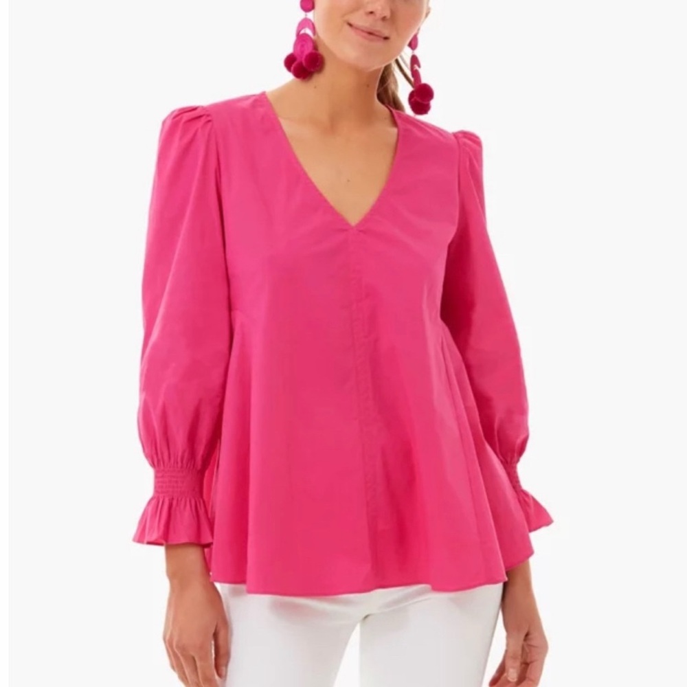 💕 Pomander Place Fuchsia Ruffle Cuff Peplum Blouse Large 💕‎